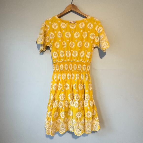 Tory Burch Embroidered Eyelet Yellow Dress Size 2 - Picture 9 of 11